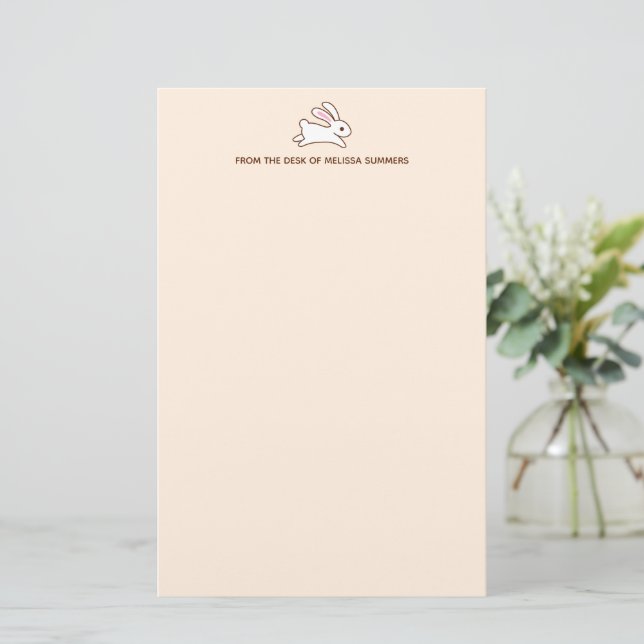Cute Runny Bunny Rabbit Anpassningsbar Text Beige Brevpapper (Stående Fram)