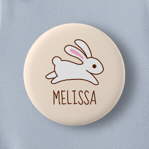 Cute Runny Bunny Rabbit Custom Name Beige Knapp