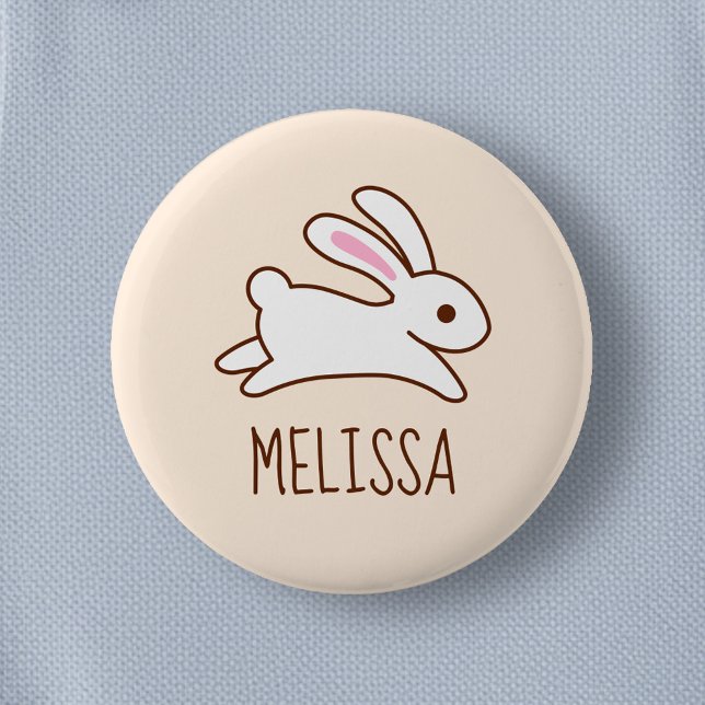 Cute Runny Bunny Rabbit Custom Name Beige Knapp (Skapare uppladdad)