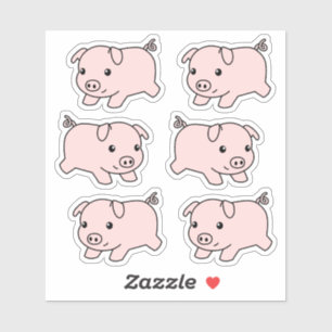 Cute Runute Piglet Gris, set av 6 Klistermärken
