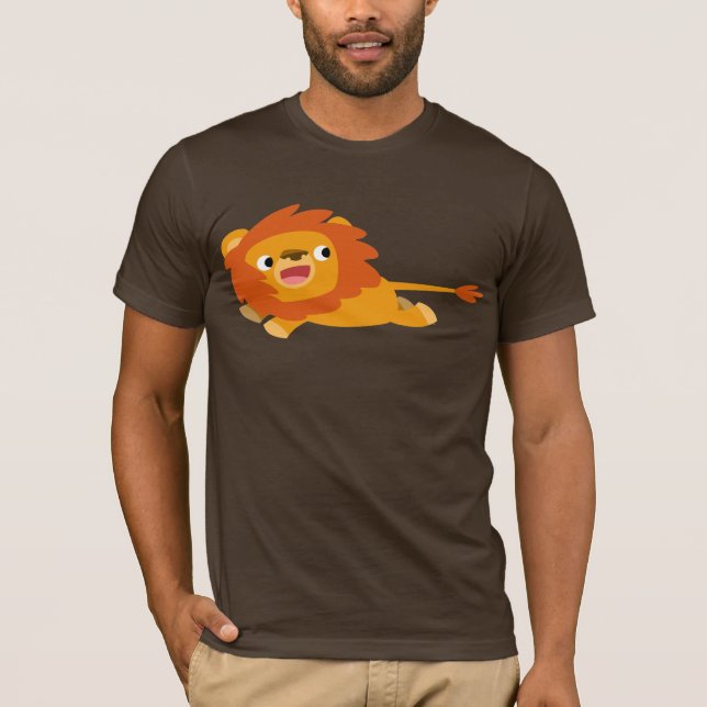 Cute Rushing Tecknad Lejon T-Shirt (Framsida)