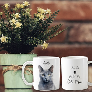Cute Russian Blue Cat Anpassningsbar Best Mamma/Pa Kaffemugg