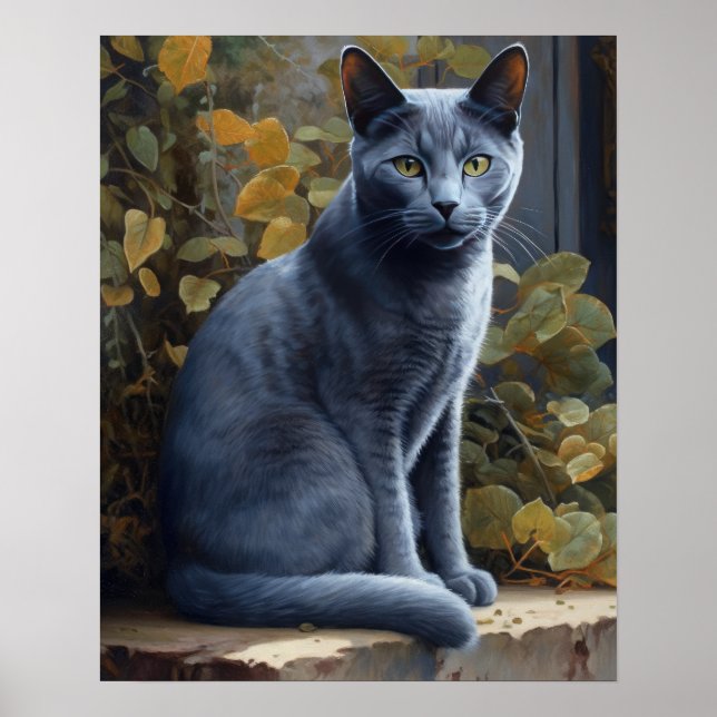Cute Russian Blue Cat Art Print Poster (Framsidan)