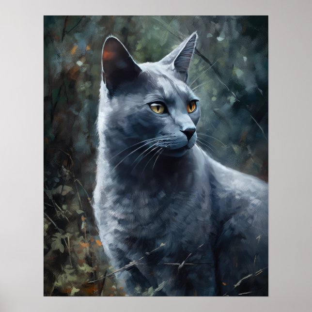 Cute Russian Blue Cat Art Print Poster (Framsidan)