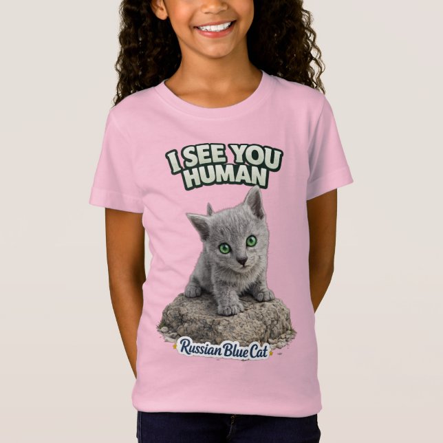 Cute Russian Blue Cat T-Shirt – I See You (Framsida)