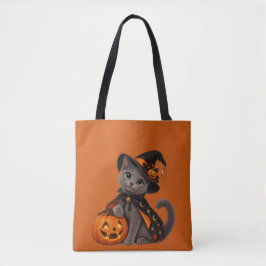Cute Russian Blue Cat Witch Halloween Tygkasse