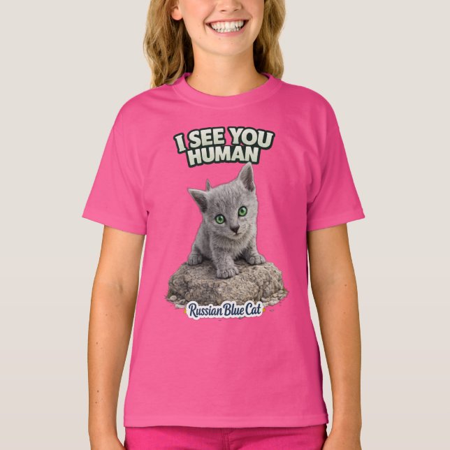 Cute Russian Blue Kitten – Funny Quote T Shirt (Framsida)