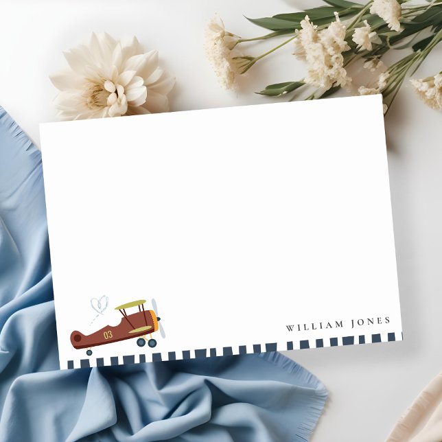 Cute Rust Blue Grönt Biplane Cloud Heart Birday Anteckningskort (Skapare uppladdad)