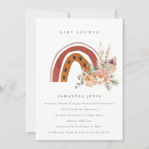 Cute Rust Boho Blommigt Rainbow Baby Shower Inbjud Tack Kort