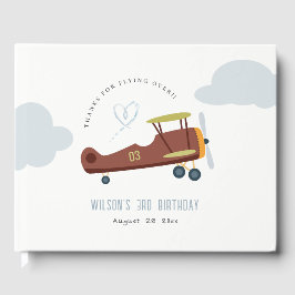 Cute Rust Grönt Blue Biplane Cloud Heart Birday Gästböcker