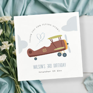 Cute Rust Grönt Blue Biplane Cloud Heart Birday Pappersservett