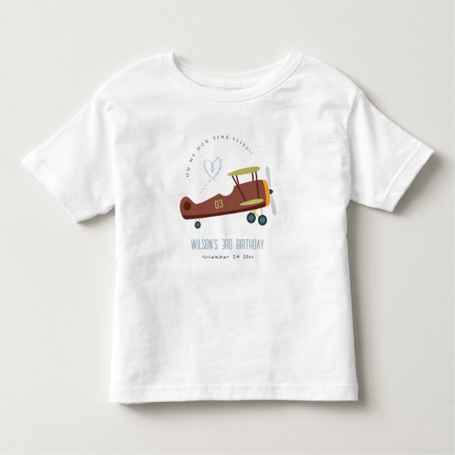 Cute Rust Grönt Blue Biplane Cloud Heart Birday T Shirt (Framsida)