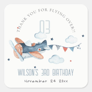 Cute Rust Navy Flygplan Garland Stars Cloud Birthd Fyrkantigt Klistermärke