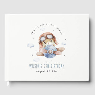 Cute Rust Navy Flygplan Garland Teddy Stars Birthd Gästböcker