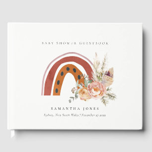 Cute Rust Orange Boho Blommigt Rainbow Baby Shower Gästböcker