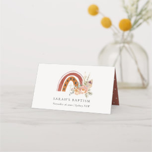 Cute Rust Orange Boho Blommigt Rainbow Kor Baptism Placeringskort