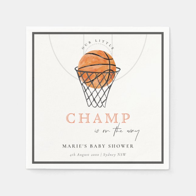 Cute Rust vår lilla Champ Basketball Baby Shower Pappersservett (Framsidan)