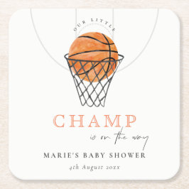 Cute Rust vår lilla Champ Basketball Baby Shower Underlägg Papper Kvadrat