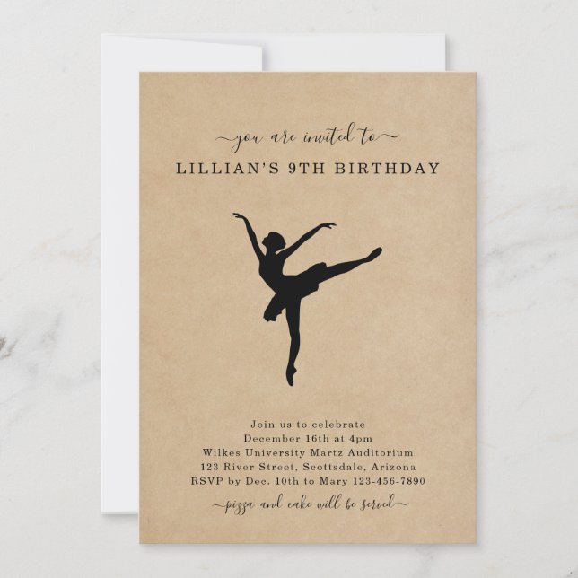 Cute Rustic Ballet Dancing Birthday-inbjudan Inbjudningar (Framsida)