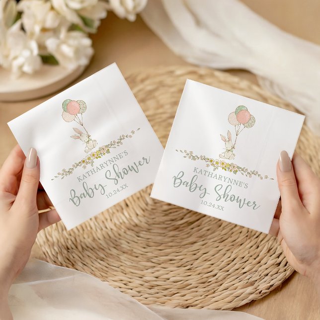 Cute Rustic Blommigt Bunny Baby Shower Pappersservett (Cute Rustic Floral Bunny Baby Shower Napkins)