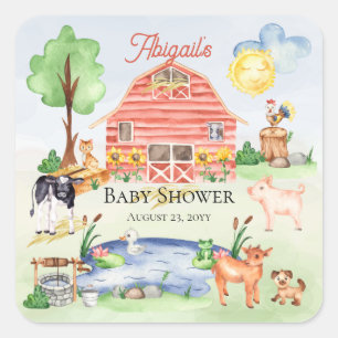 Cute Rustic Boskap Barnyard Baby Shower Fyrkantigt Klistermärke
