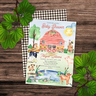 Cute Rustic Boskap Barnyard Baby Shower Inbjudningar