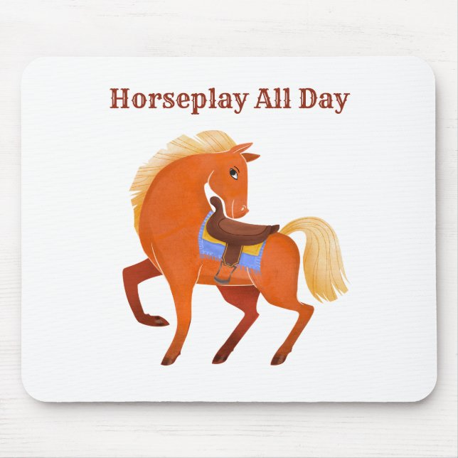 Cute Rustic Brown Horse Namn Personlig Musmatta (Framsidan)