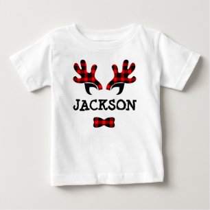 Cute Rustic Buffalo Play Reindeer Antlers Namn T Shirt