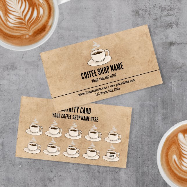 Cute Rustic Cafe Coffee Shop Rewards Lojalitetskort (Skapare uppladdad)