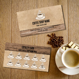 Cute Rustic Cafe Coffee Shop Rewards Loyalty Card Lojalitetskort