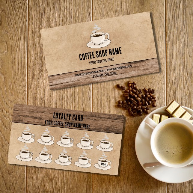 Cute Rustic Cafe Coffee Shop Rewards Loyalty Card Lojalitetskort (Skapare uppladdad)