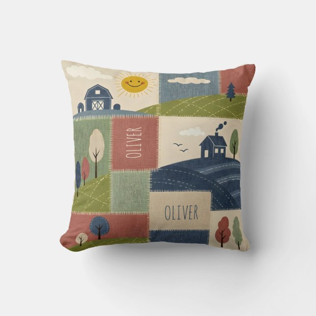 Cute Rustic Country Farmhouse Patchwork Kudde (Framsida)