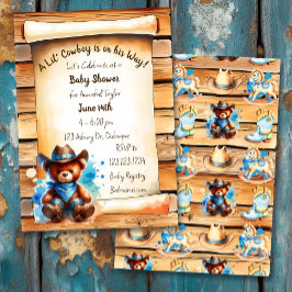Cute Rustic Cowboy Nalle Boy's Baby Shower Inbjudningar