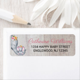 Cute Rustic Elephant Blommigt Baby Shower Returadress Etikett