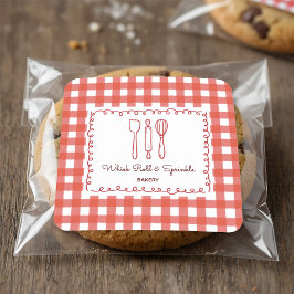 Cute Rustic Farmhouse Gingham Bakery Labels Fyrkantigt Klistermärke