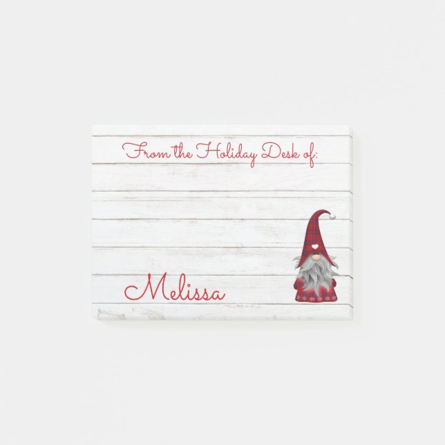 Cute Rustic Faux Wood-Helgdag Desk Gnome Post-it Block (Framsida)