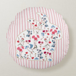 Cute Rustic Flower Påskhare Rosa Rand Rund Kudde