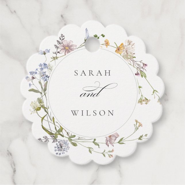 Cute Rustic Gult Meadow Blommigt Utandning Bröllop Gåvor Etiketter (Framsida)