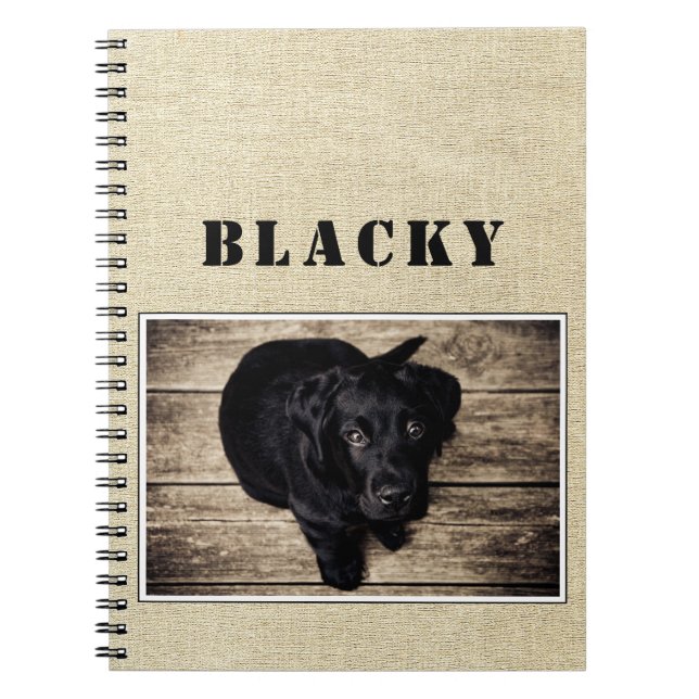 Cute Rustic Hund Puppy Photo med Namn Anteckningsbok (Framsidan)