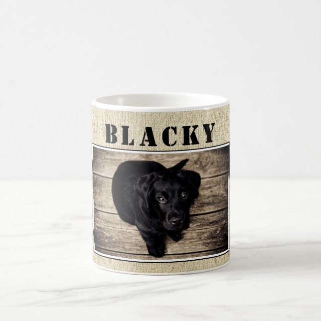 Cute Rustic Hund Puppy Photo och Hund Namn Kaffemugg (Center)