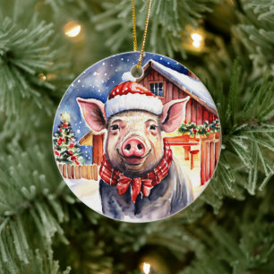 Cute Rustic jul Gris och Barn Personlig Julgransprydnad Keramik