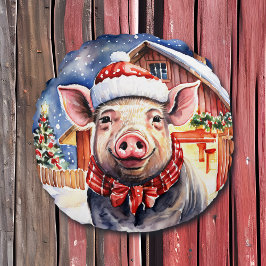Cute Rustic jul Gris och Barn Rund Kudde
