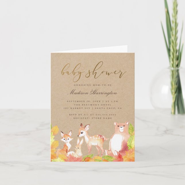 Cute Rustic Kraft Woodland Animals Baby Shower Inbjudan (Framsida)