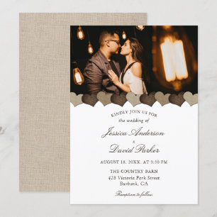 Cute Rustic Land Burlap Hearts Photo Bröllop Inbjudningar