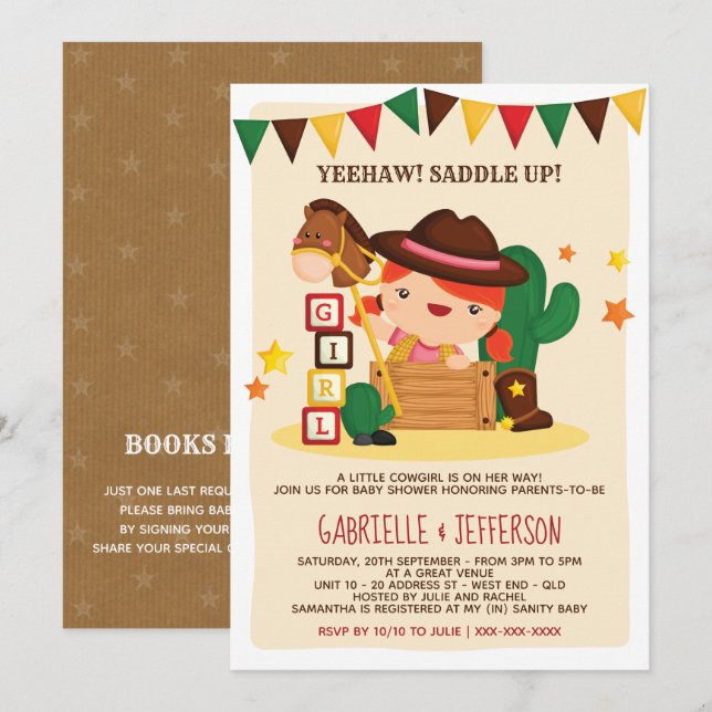 Cute Rustic Little Cowgirl Baby Shower Theme Inbjudningar (Fram/baksida)