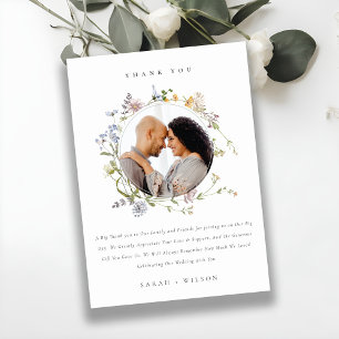 Cute Rustic Meadow Blommigt WAN Bröllop Photo Tack Kort