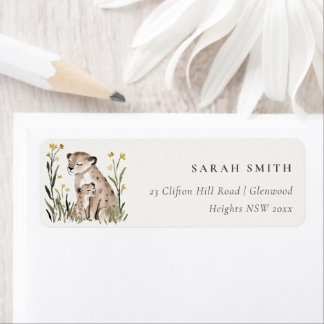 Cute Rustic Mum and Baby Tiger Foliage Address Returadress Etikett