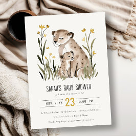 Cute Rustic Mum and Baby Tiger Foliage Baby Shower Inbjudningar