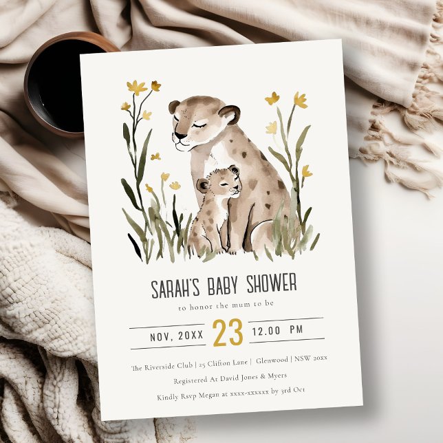 Cute Rustic Mum and Baby Tiger Foliage Baby Shower Inbjudningar (Skapare uppladdad)
