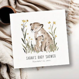 Cute Rustic Mum and Baby Tiger Foliage Baby Shower Pappersservett